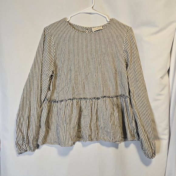 Universal Thread Tops - Universal Thread Womens Small Navy White Striped Peplum Long Sleeve Cotton Top